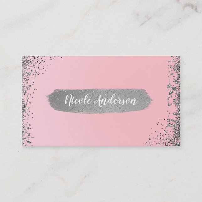 Pretty Blush Pink Silver Glitter Glam Modern Chic Business Card (Front)