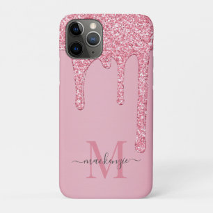 Pretty Blush Pink Sparkle Glitter Drips Monogram Case-Mate iPhone Case