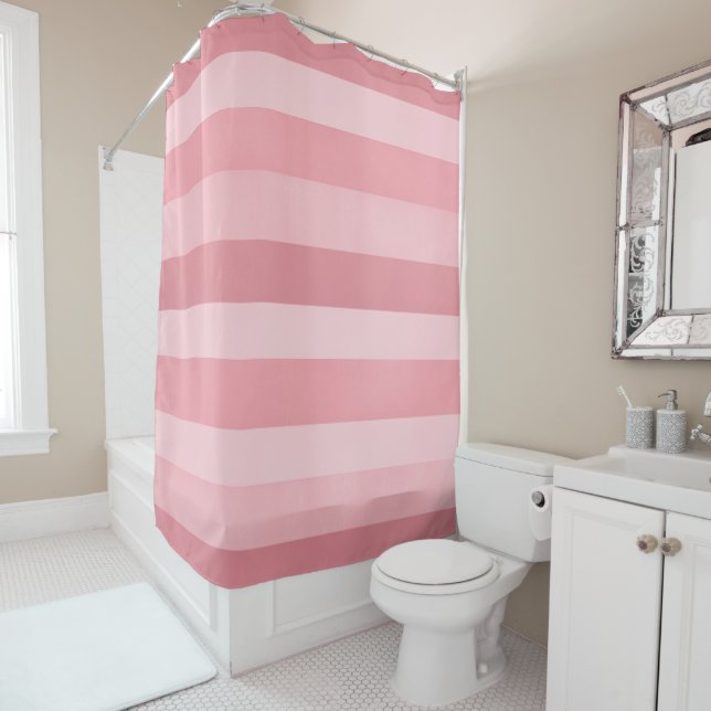 Pretty Blush Pink Textured Stripes Pattern Shower Curtain (In Situ)
