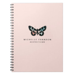 Pretty Blush Pink Watercolor Butterfly Logo Notebook