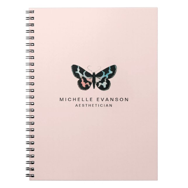 Pretty Blush Pink Watercolor Butterfly Logo Notebook (Front)