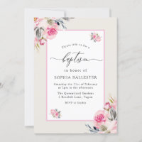 Pretty Blush Pink Watercolor Flowers Baptism