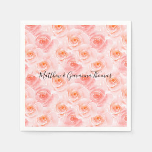 Pretty Blush Pink Watercolor Roses Napkin