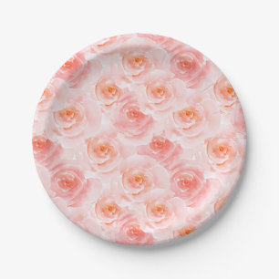 Pretty Blush Pink Watercolor Roses Paper Plate