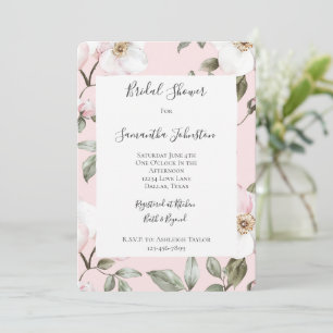 Pretty Blush Pink White Flowers Bridal Shower Invitation