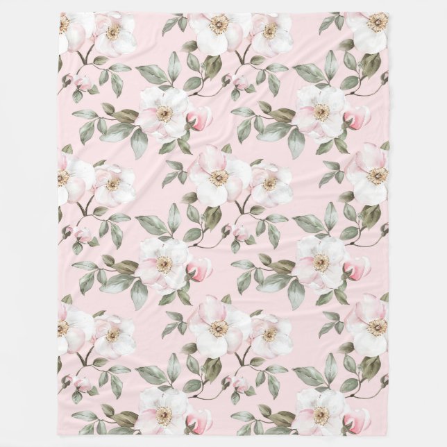 Pretty Blush Pink White Flowers   Fleece Blanket (Front)
