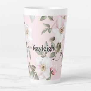 Pretty Blush Pink White Flowers   Latte Mug