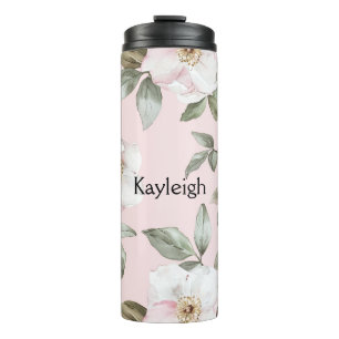 Pretty Blush Pink White Flowers Thermal Tumbler