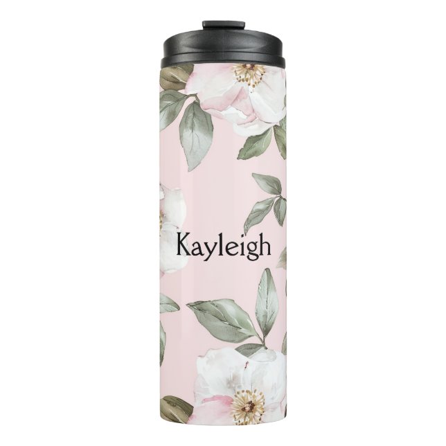 Pretty Blush Pink White Flowers   Thermal Tumbler (Front)