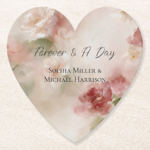 Pretty Blush Red Floral Wedding Paper Coaster