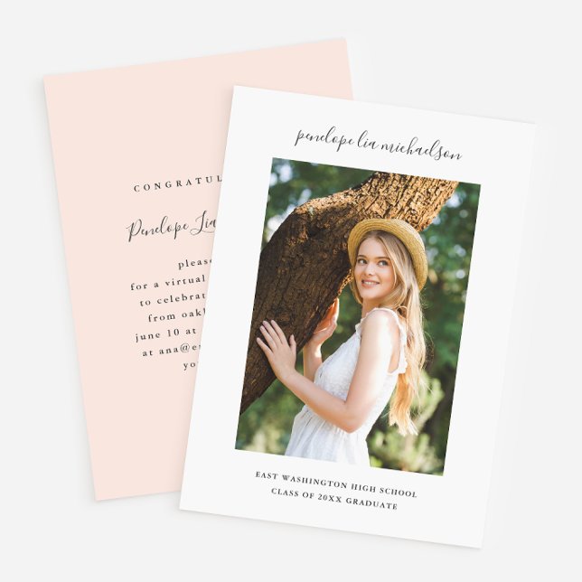 Pretty Blush Virtual Graduation Party Photo Invitation (Creator Uploaded)