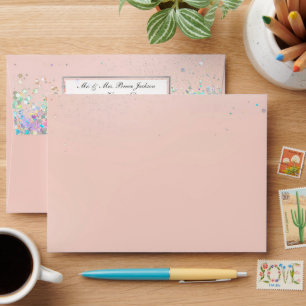 Pretty Blush with Colourful Confetti and Silver Envelope