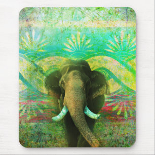 Pretty Bohemian Elephant Turquoise Tribal Pattern Mouse Pad