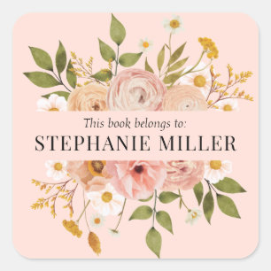Pretty bohemian floral name mothers day bookplate square sticker