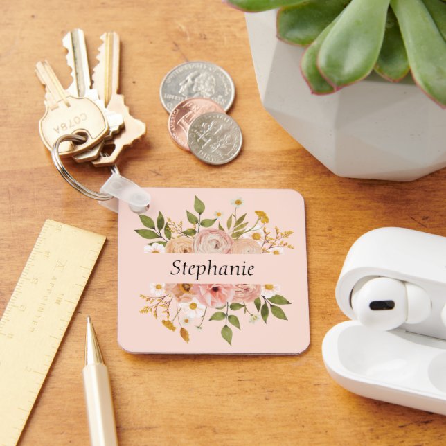 Pretty bohemian floral name mothers day key ring (Desk)