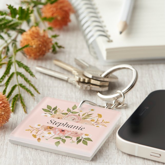 Pretty bohemian floral name mothers day keychain (Front Right)