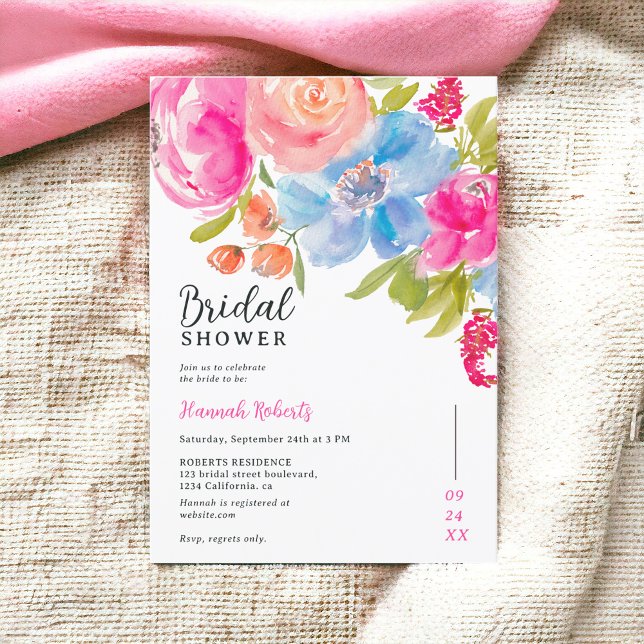 Pretty bohemian floral watercolor bridal shower invitation (Pretty bohemian floral watercolor bridal shower invitation)