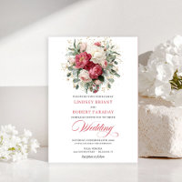 Pretty Bohemian Red White Gold Roses Wedding Invit