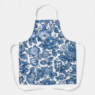 Pretty Boho Blue and White Floral Apron