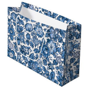 Pretty Boho Blue and White Floral Large Gift Bag