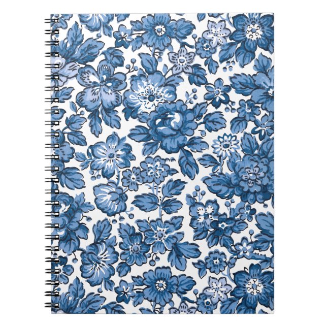 Pretty Boho Blue and White Floral Notebook (Front)