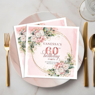 Pretty Boho Blush Pink Watercolor 60th Birthday   Napkin