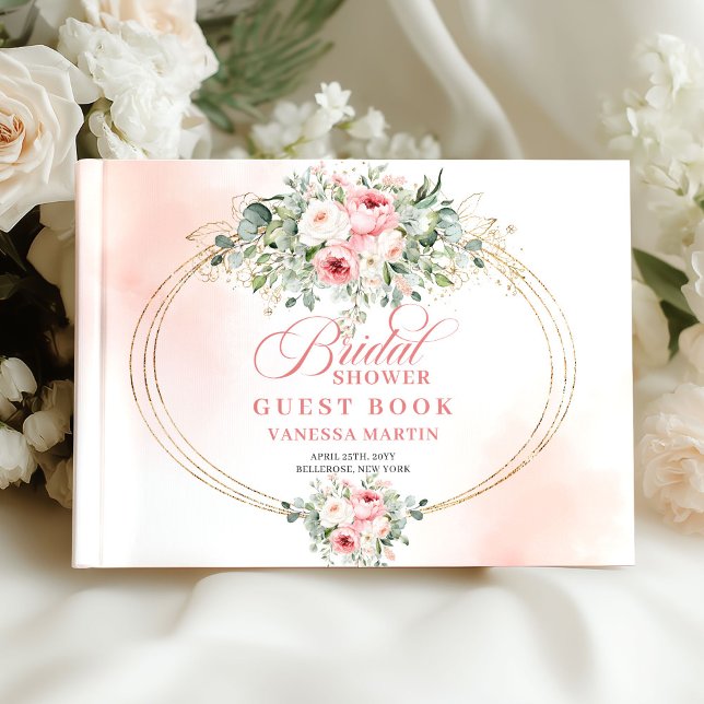 Pretty Boho Blush Roses Bridal Shower Guestbook  (Pretty Boho Blush Roses Bridal Shower Guestbook Log

)