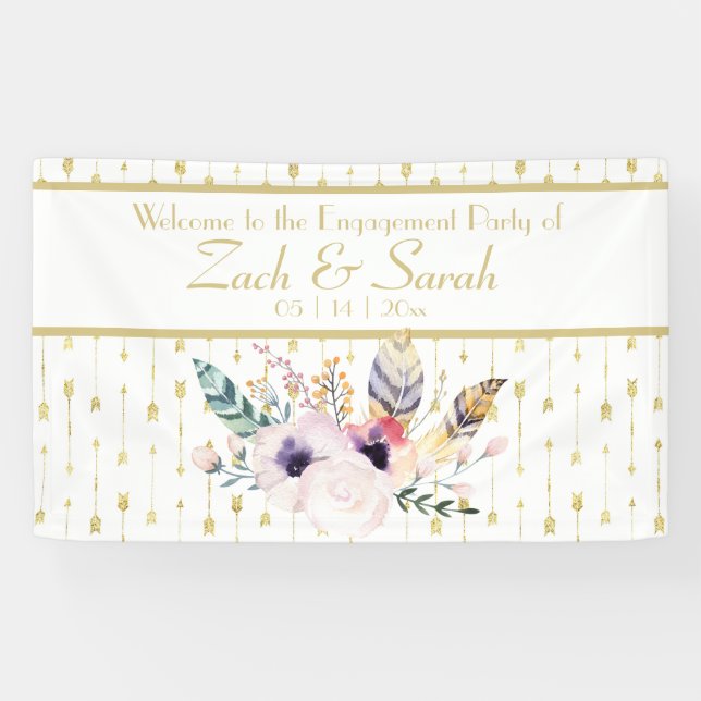Pretty Boho Bouquet Engagement Party Banner (Horizontal)