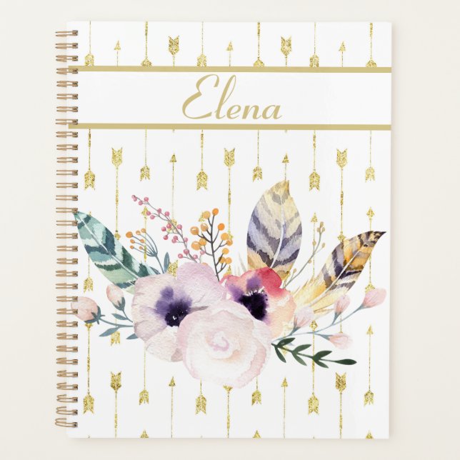 Pretty Boho Bouquet Personalised Planner (Front)