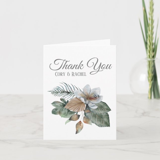 Pretty Boho Bouquet Wedding Thank You Card (Front)