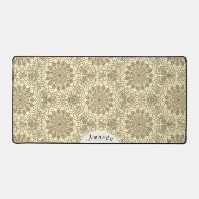 Pretty Boho Chic Gold Cream Taupe Mandala  Desk Mat (Front)