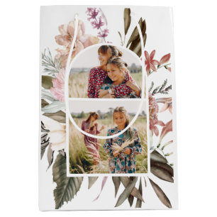 Pretty Boho Floral Two Photo Medium Gift Bag