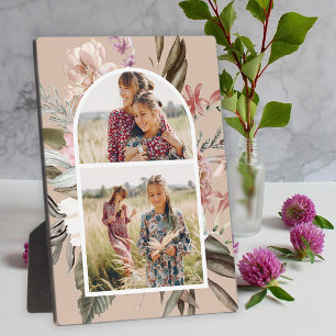 Pretty Boho Floral Two Photo Plaque