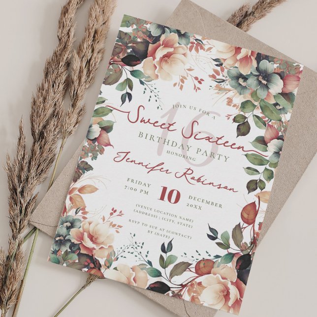 Pretty Boho Garden Floral Sweet 16 Party Invitation (Pretty Boho Garden Floral Sweet 16 Party Invitation)