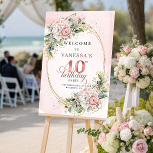 Pretty Boho Light Pink Eucalyptus 40th Birthday Poster