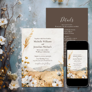 Pretty Boho Mountain Wildflower All in One Wedding Invitation