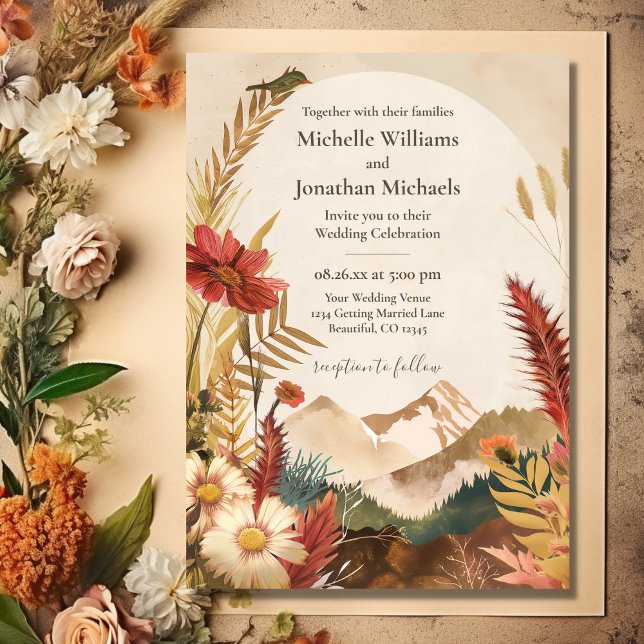 Pretty Boho Mountain Wildflower Wedding Invitation (Front - Pretty Boho Mountain Wildflower Wedding Invitation)