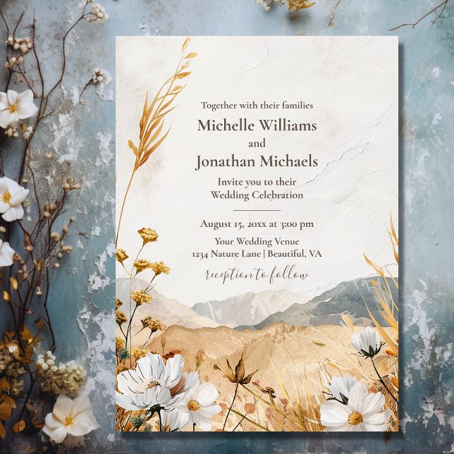 Pretty Boho Mountain Wildflower Wedding Invitation (Front - Pretty Boho Mountain Wildflower Wedding Invitation)