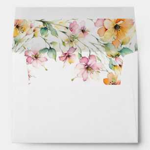 Pretty Boho Orange Pink Watercolor Wildflowers Envelope