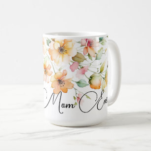 Pretty Boho Orange Pink Watercolor Wildflowers mum Coffee Mug