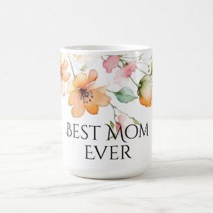 Pretty Boho Orange Pink Watercolor Wildflowers Mum Coffee Mug