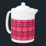 Pretty Boho Pink Pattern<br><div class="desc">Pretty teapot features tiled Bohemian style pattern in shades of pink with floral icons</div>