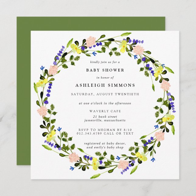 Pretty Boho Pink Yellow Floral Baby Shower Invitation (Front/Back)