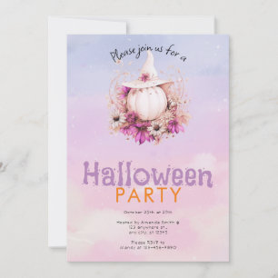 Pretty Boho Pumpkin Witch's Hat Halloween Party Invitation