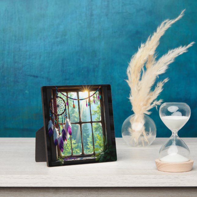 Pretty Boho Purple Dreamcatcher in Window   Plaque (Insitu)