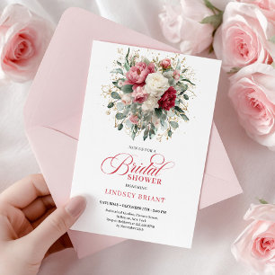 Pretty Boho Ruby White Gold Floral Bridal Shower  Invitation