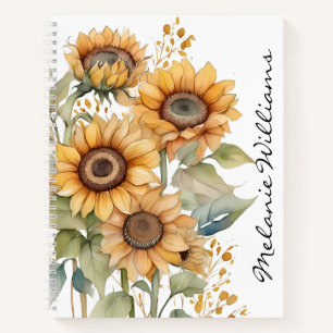 Pretty Boho Sunflowers Personalised Name Notebook