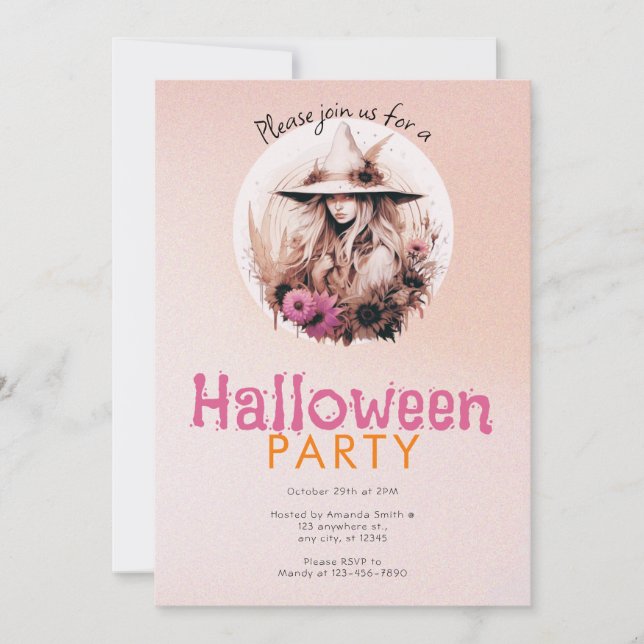 Pretty Boho Witch Ombre Halloween Party Invitation (Front)