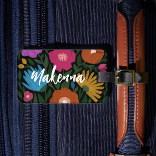 Pretty Bold Colourful Florals Name Luggage Tag