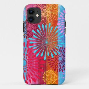 Pretty Bold Colourful Flower Bursts on Wide Stripe Case-Mate iPhone Case